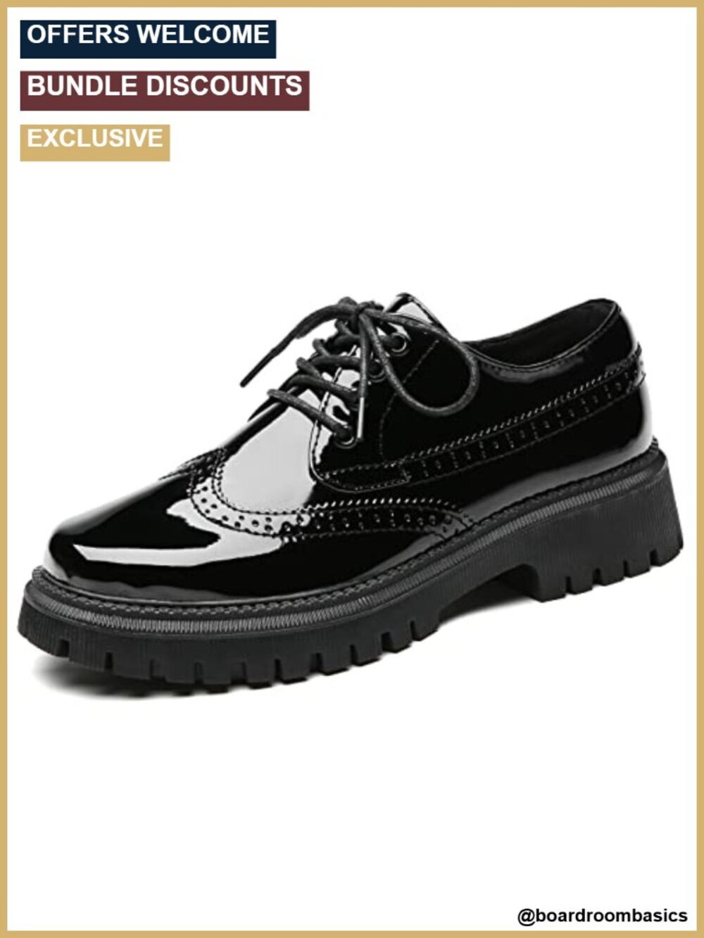 Vintage Oxford Shoes Platform Lace-up Round Toe Patent Leather Brogues Casual